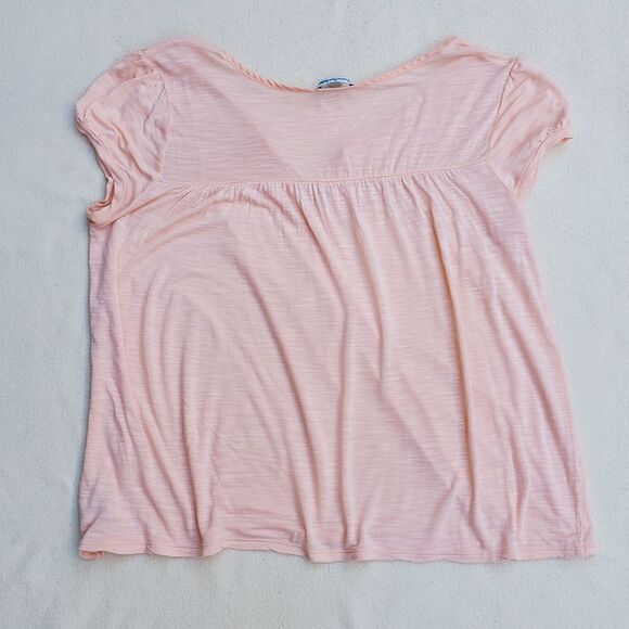 American Eagle Peach Swiss Dot Embellished Cap Sleeve Top - Picture 9 of 12